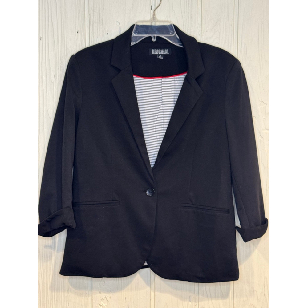 Nicole Miller Black Blazer with Grey Striped Lining Large